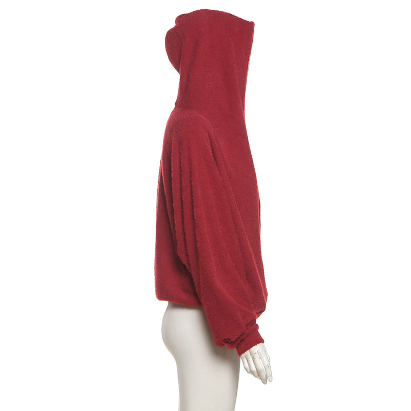 Crimson Cozy Luxe Wrap Hoodie | Plush V-Neck Top for Effortless Fall & Winter Style