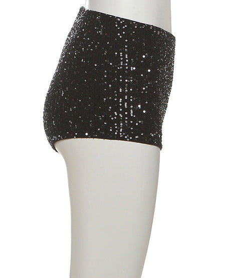 Dazzling Black Sequin Low-Rise Shorts - Your Ultimate Holiday Party & NYE Glam