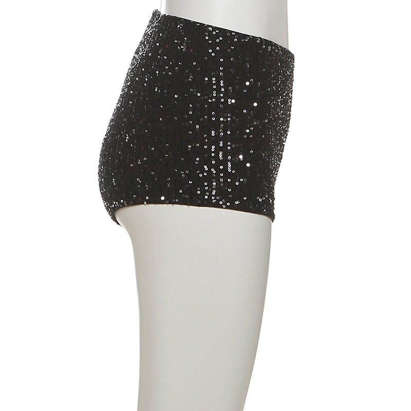 Dazzling Black Sequin Low-Rise Shorts - Your Ultimate Holiday Party & NYE Glam