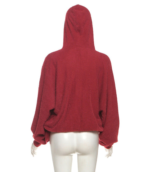 Crimson Cozy Luxe Wrap Hoodie | Plush V-Neck Top for Effortless Fall & Winter Style