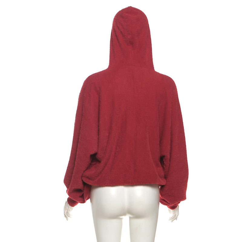Crimson Cozy Luxe Wrap Hoodie | Plush V-Neck Top for Effortless Fall & Winter Style