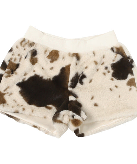 Untamed Chic: Faux Fur Cow Print Medium Rise Shorts – Your Cozy Fall & Holiday Statement Piece