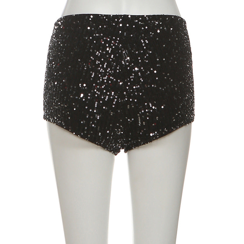 Dazzling Black Sequin Low-Rise Shorts - Your Ultimate Holiday Party & NYE Glam