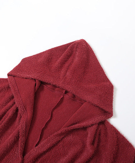 Crimson Cozy Luxe Wrap Hoodie | Plush V-Neck Top for Effortless Fall & Winter Style