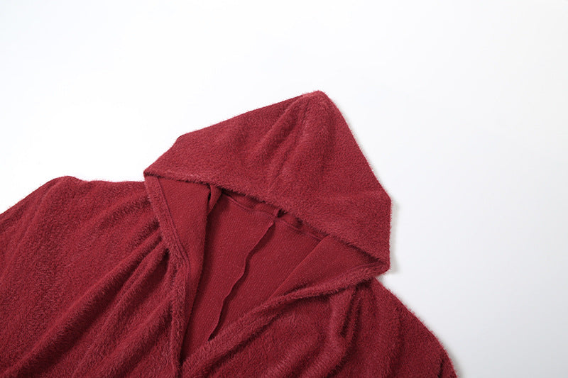 Crimson Cozy Luxe Wrap Hoodie | Plush V-Neck Top for Effortless Fall & Winter Style