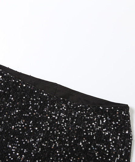 Dazzling Black Sequin Low-Rise Shorts - Your Ultimate Holiday Party & NYE Glam