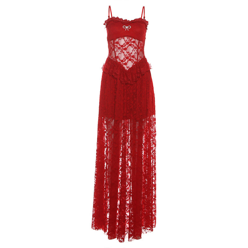 Sultry Red Lace Maxi Gown - Your Ultimate Holiday Party & New Year's Eve Statement Dress