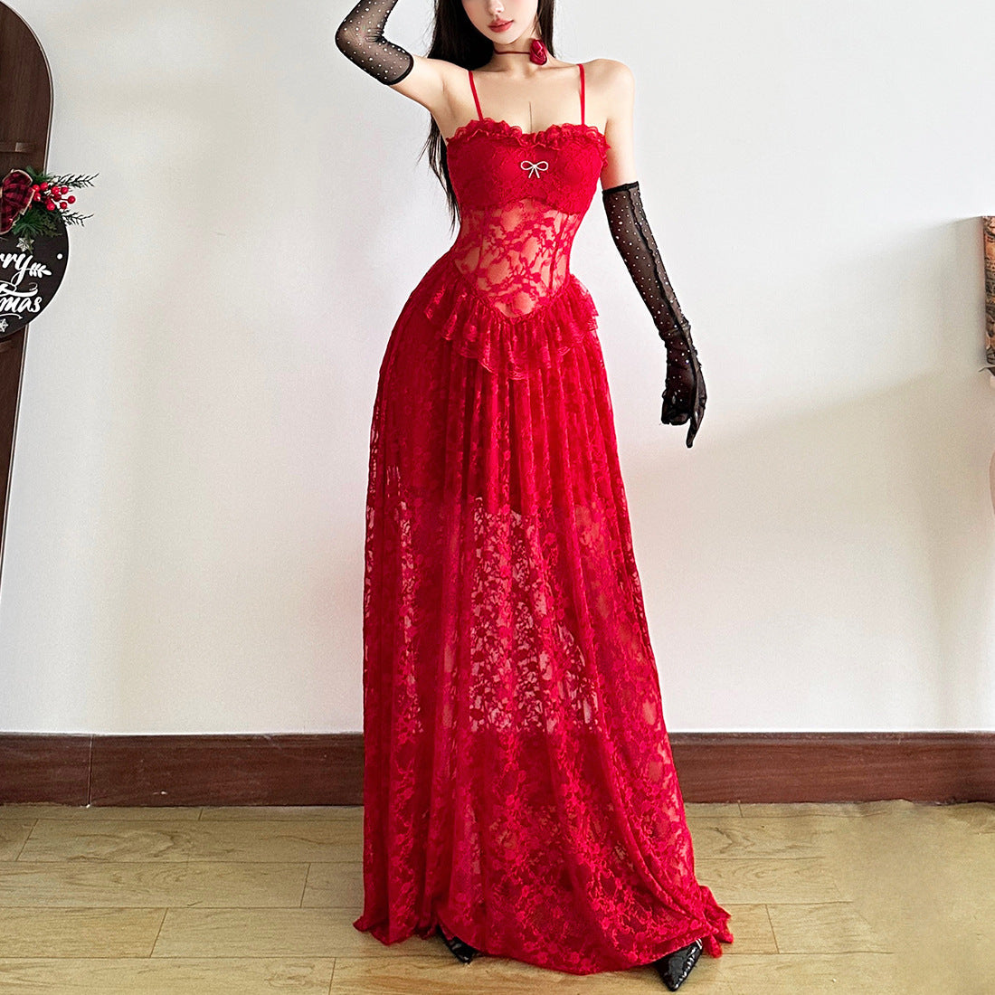 Sultry Red Lace Maxi Gown - Your Ultimate Holiday Party & New Year's Eve Statement Dress