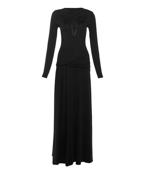 Autumn's Allure: Keyhole Ruched Chocolate Maxi Dress | Fall & Holiday Elegance