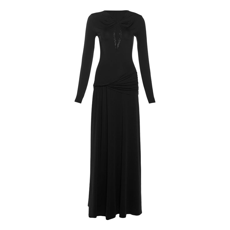 Autumn's Allure: Keyhole Ruched Chocolate Maxi Dress | Fall & Holiday Elegance