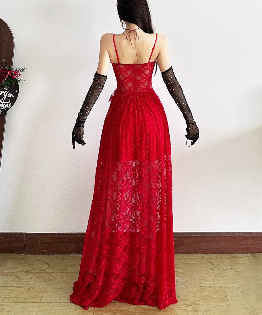 Sultry Red Lace Maxi Gown - Your Ultimate Holiday Party & New Year's Eve Statement Dress