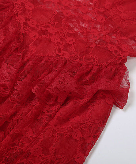 Sultry Red Lace Maxi Gown - Your Ultimate Holiday Party & New Year's Eve Statement Dress
