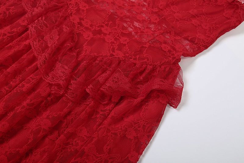 Sultry Red Lace Maxi Gown - Your Ultimate Holiday Party & New Year's Eve Statement Dress