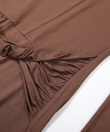 Autumn's Allure: Keyhole Ruched Chocolate Maxi Dress | Fall & Holiday Elegance