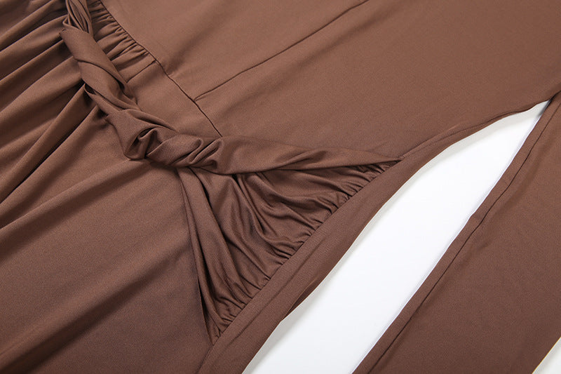 Autumn's Allure: Keyhole Ruched Chocolate Maxi Dress | Fall & Holiday Elegance