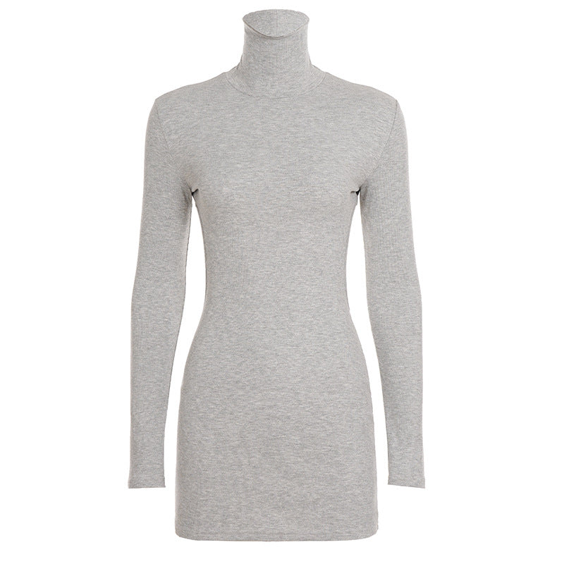 Cozy Chic Gray Ribbed Turtleneck Backless Mini Dress – Your Fall & Holiday Go-To