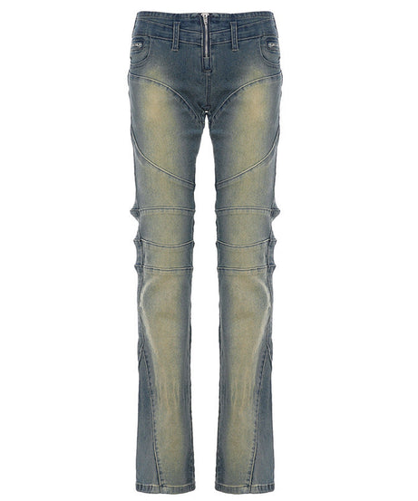 Edgy Luxe: Women's Vintage Wash Low-Rise Moto Straight Jeans – Fall/Winter 2025 Street Style