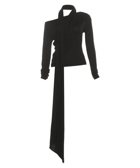 Fall '25 Chic: Black Draped Off-Shoulder Long Sleeve Top | Modern Allure