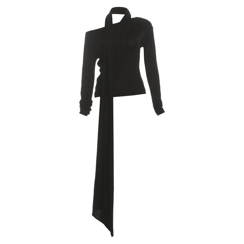 Fall '25 Chic: Black Draped Off-Shoulder Long Sleeve Top | Modern Allure