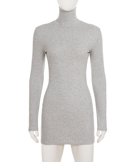 Cozy Chic Gray Ribbed Turtleneck Backless Mini Dress – Your Fall & Holiday Go-To