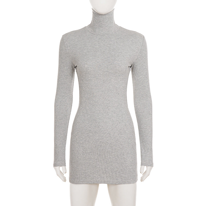 Cozy Chic Gray Ribbed Turtleneck Backless Mini Dress – Your Fall & Holiday Go-To