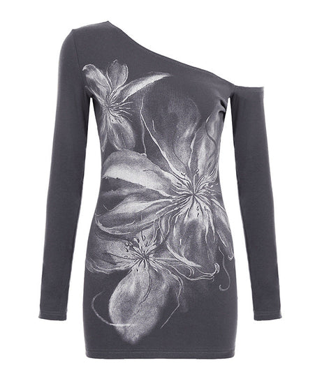 Modern Grunge Floral One-Shoulder Long Sleeve Top - Chic Fall Asymmetrical Style