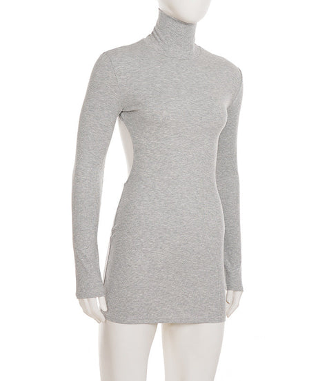 Cozy Chic Gray Ribbed Turtleneck Backless Mini Dress – Your Fall & Holiday Go-To