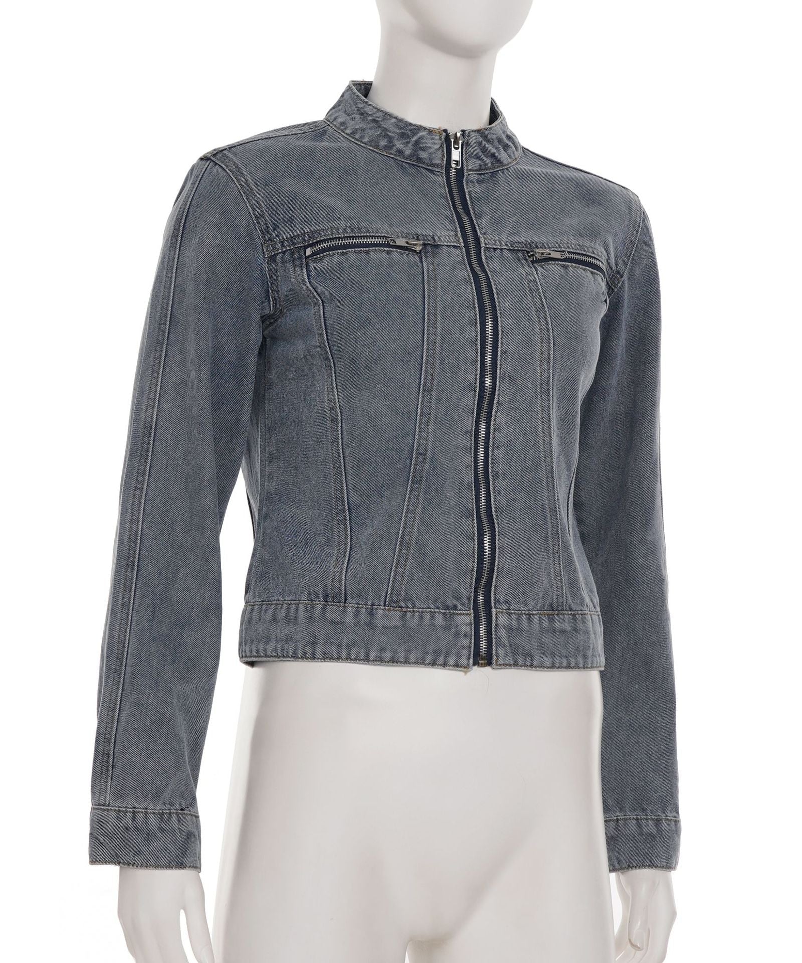 The Hudson Washed Gray Zip-Up Denim Jacket - Effortless Fall Style for Women