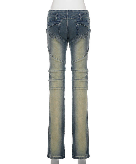 Edgy Luxe: Women's Vintage Wash Low-Rise Moto Straight Jeans – Fall/Winter 2025 Street Style