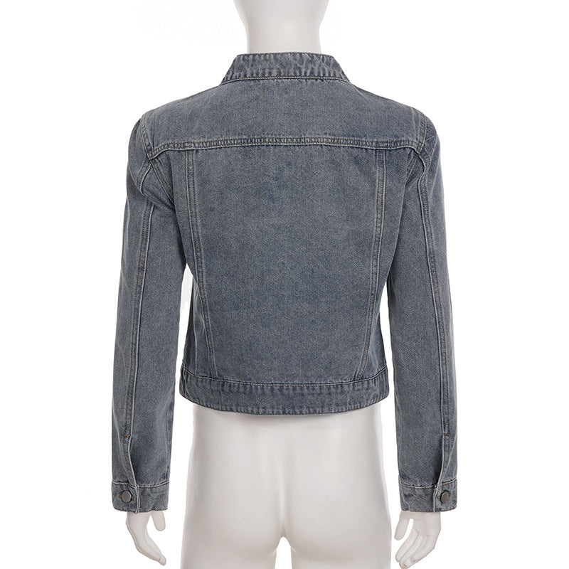 The Hudson Washed Gray Zip-Up Denim Jacket - Effortless Fall Style for Women
