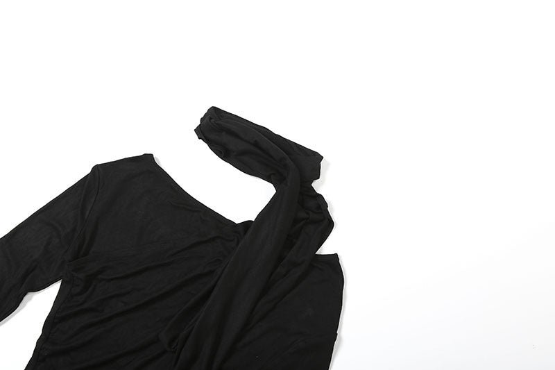 Fall '25 Chic: Black Draped Off-Shoulder Long Sleeve Top | Modern Allure