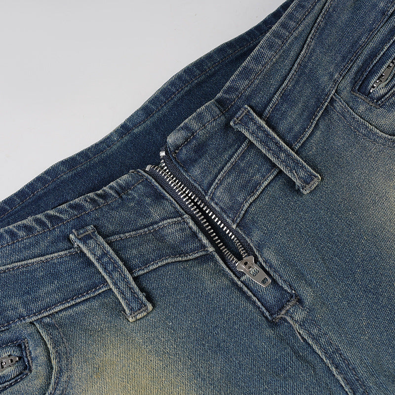 Edgy Luxe: Women's Vintage Wash Low-Rise Moto Straight Jeans – Fall/Winter 2025 Street Style