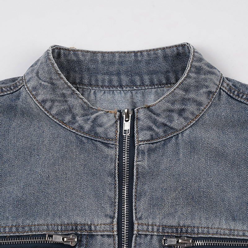 The Hudson Washed Gray Zip-Up Denim Jacket - Effortless Fall Style for Women
