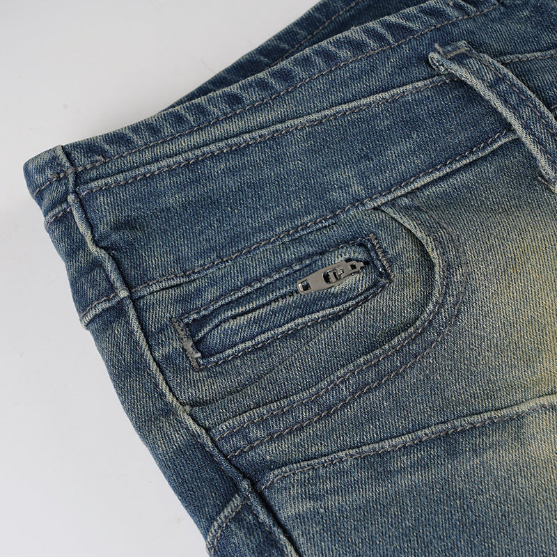 Edgy Luxe: Women's Vintage Wash Low-Rise Moto Straight Jeans – Fall/Winter 2025 Street Style