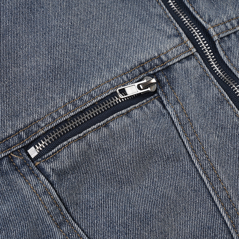 The Hudson Washed Gray Zip-Up Denim Jacket - Effortless Fall Style for Women