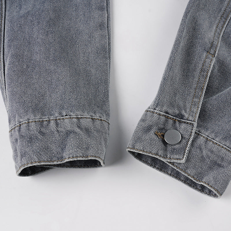 The Hudson Washed Gray Zip-Up Denim Jacket - Effortless Fall Style for Women