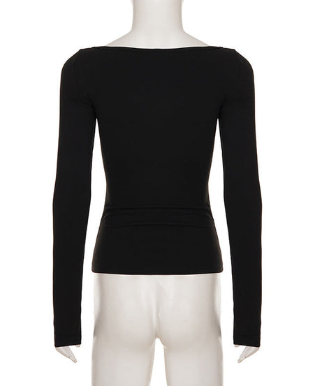 Autumn Bloom Black V-Neck Long Sleeve Top - Y2K Inspired Floral Chic