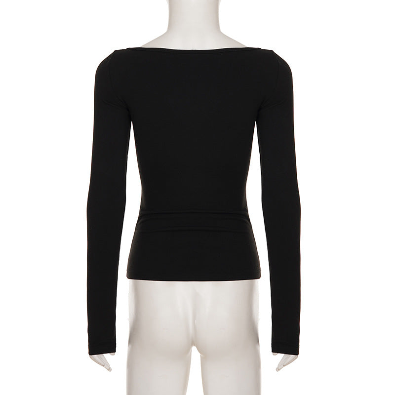 Autumn Bloom Black V-Neck Long Sleeve Top - Y2K Inspired Floral Chic