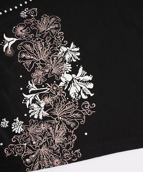 Autumn Bloom Black V-Neck Long Sleeve Top - Y2K Inspired Floral Chic