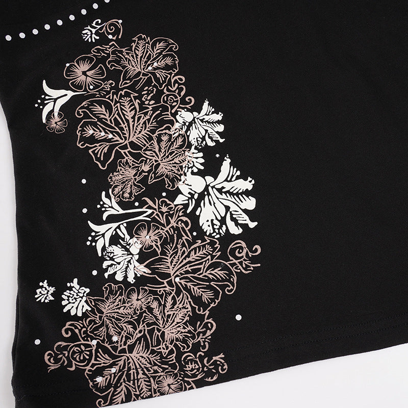 Autumn Bloom Black V-Neck Long Sleeve Top - Y2K Inspired Floral Chic