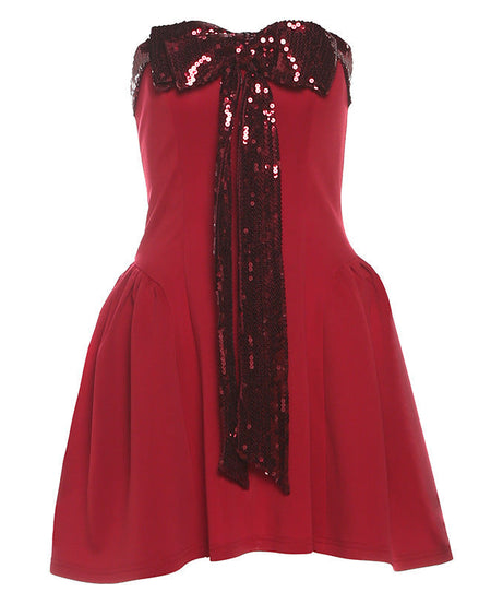 Glamorous Red Sequin Bow Mini Dress - Your Dazzling Holiday & NYE Party Look