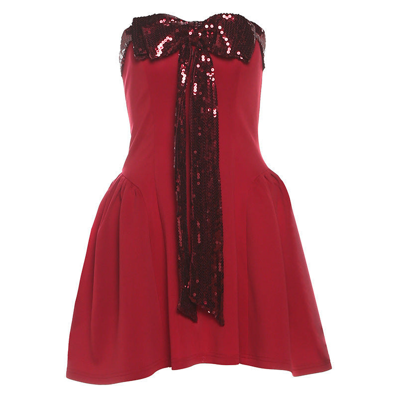 Glamorous Red Sequin Bow Mini Dress - Your Dazzling Holiday & NYE Party Look