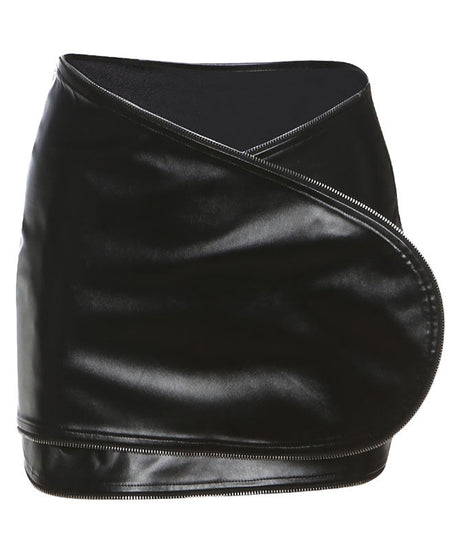 Sleek & Edgy Asymmetrical Zipper Faux Leather Mini Skirt - Fall's Must-Have Night Out Look