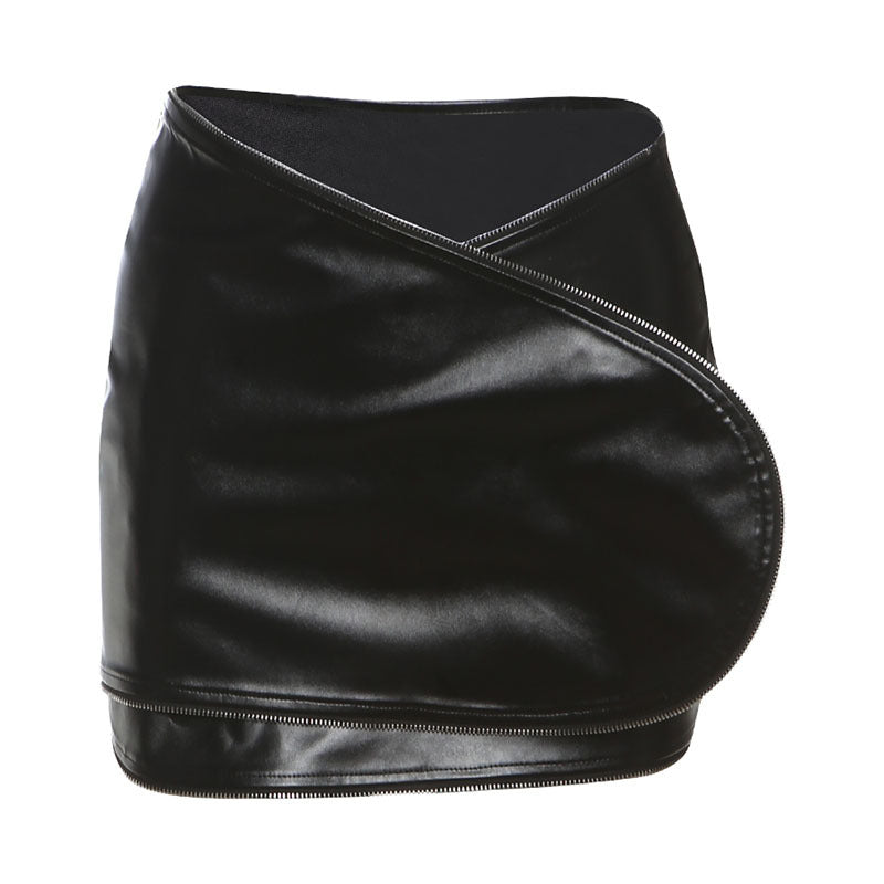 Sleek & Edgy Asymmetrical Zipper Faux Leather Mini Skirt - Fall's Must-Have Night Out Look