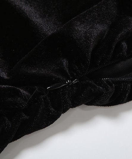 Black Velvet Feather Strapless Tube Top | Ruched & Backless for Holiday Parties