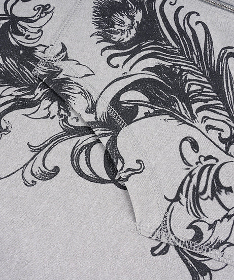 Women's Ornate Feather Print Zip-Up Hoodie - Cozy Fall & Winter Streetwear