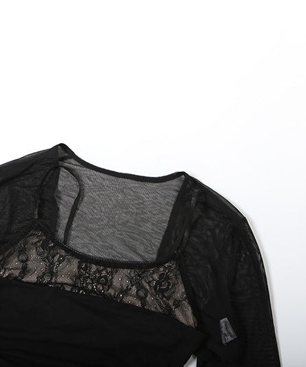 Fall Obsession: Chocolate Brown Sheer Shrug & Lace Cutout Ruched 2-Piece Top Set