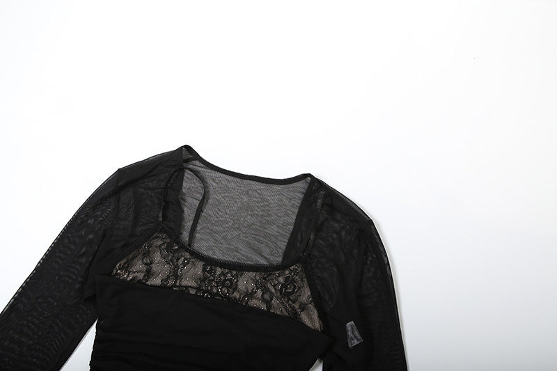 Fall Obsession: Chocolate Brown Sheer Shrug & Lace Cutout Ruched 2-Piece Top Set