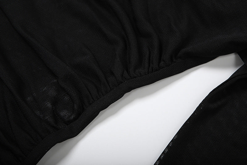 Fall Obsession: Chocolate Brown Sheer Shrug & Lace Cutout Ruched 2-Piece Top Set