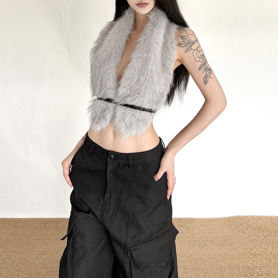 Cozy Chic Faux Fur Deep V-Neck Crop Top Vest | Trendy Fall & Holiday Statement